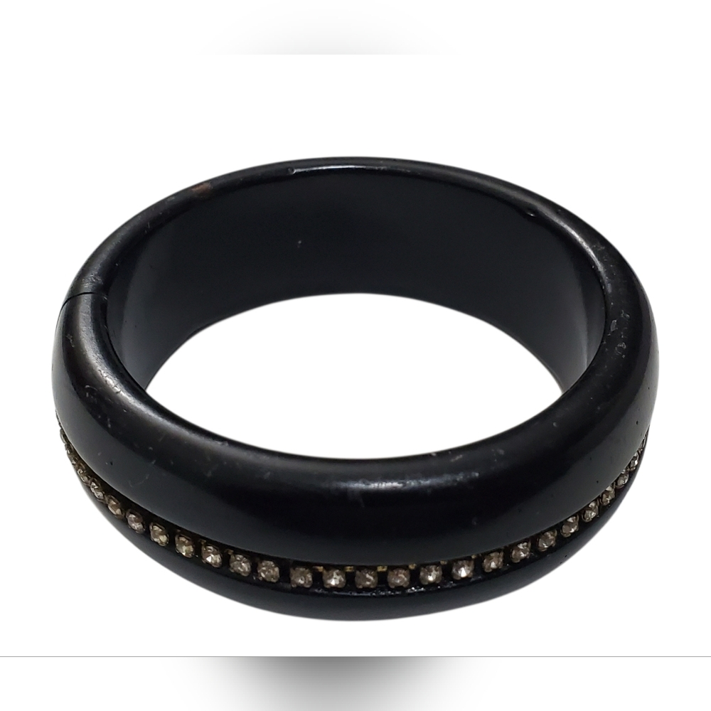 Vtg. Black Bakelite And Foiled Glass Old Vintage Rhinestones